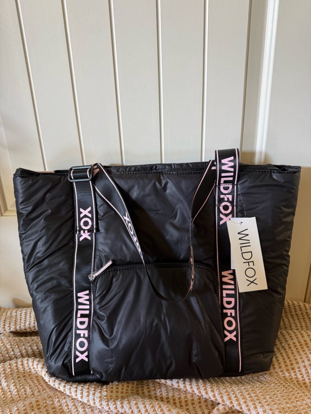 Wildfox Black Tote Bag with Pink Logo Strap NWT